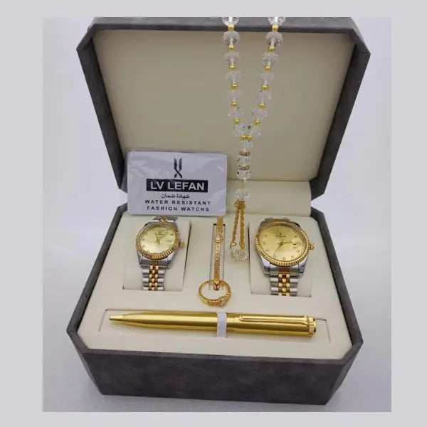 Men's Stainless Steel Set: Watch, Rosary, Pen & Cufflinks MN COLLECTION