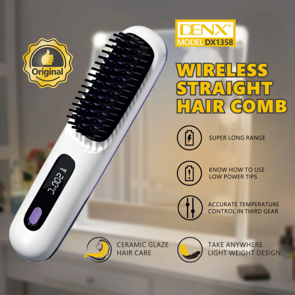 Wireless Straight Hair Comb | Cordless Rechargeable Hair Straightener Brush