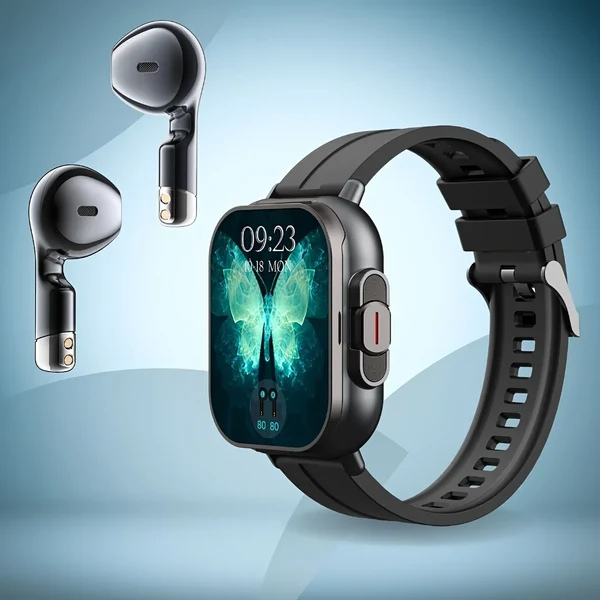 Smartwatch with Wireless Earbuds 2-in-1 – Bluetooth Fitness Tracker Watch, Built-In TWS Earbuds, Heart Rate & SpO2 Monitor
